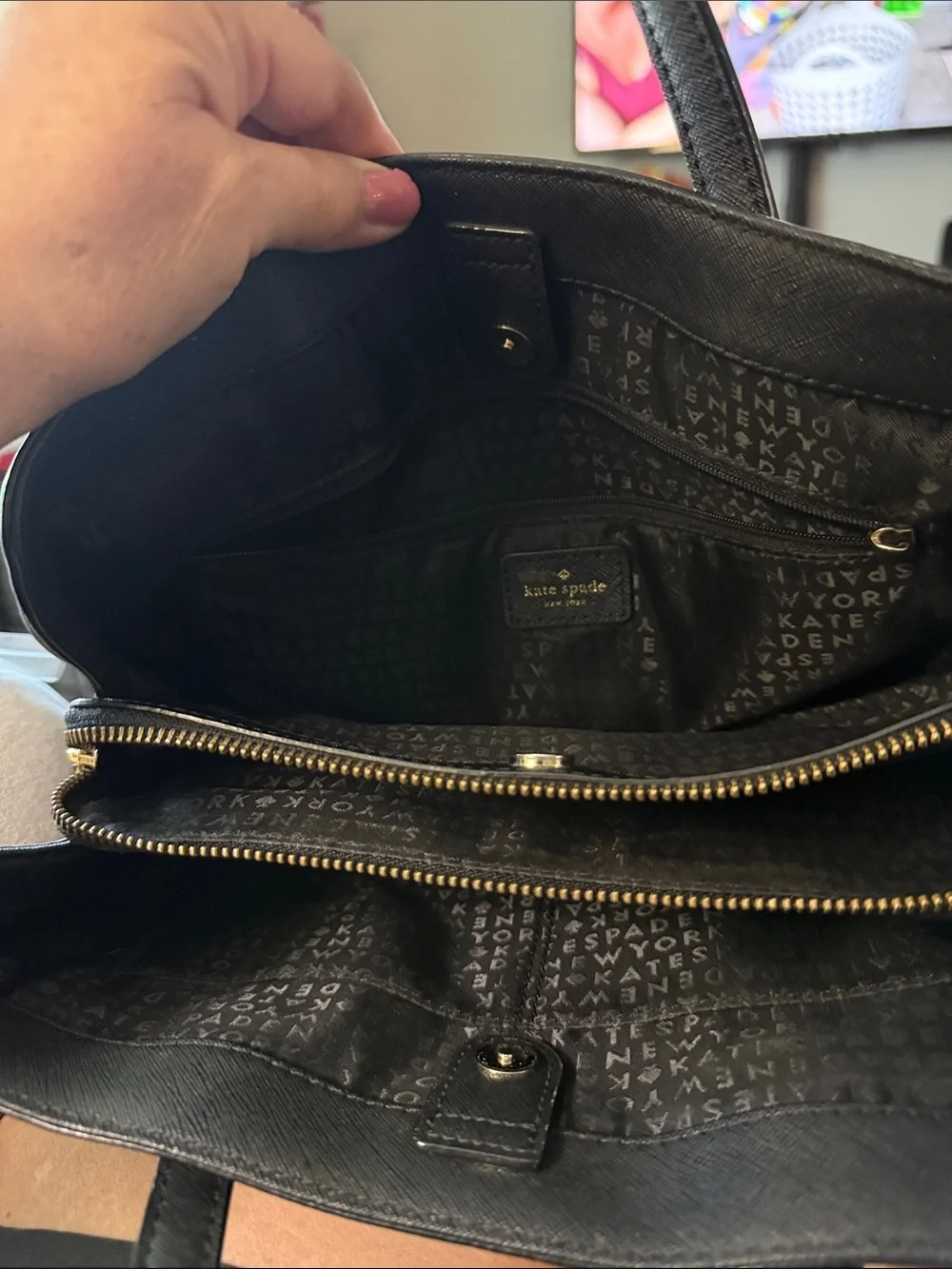 kate spade Black Saffiano Satchel with Gold-Tone Plaque